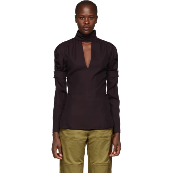 Black Silk Crepe Keyhole Blouse