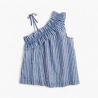 Girls asymmetrical ruffled top in shirting stripe