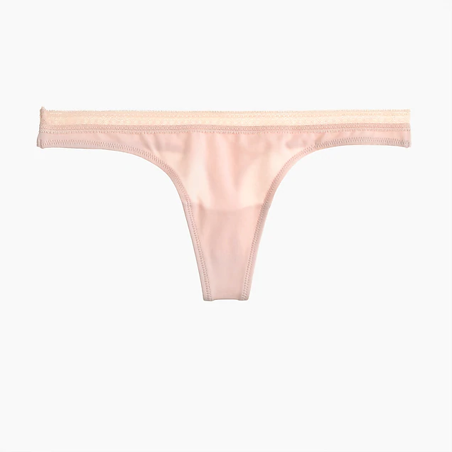 Cotton thong with geometric lace trim