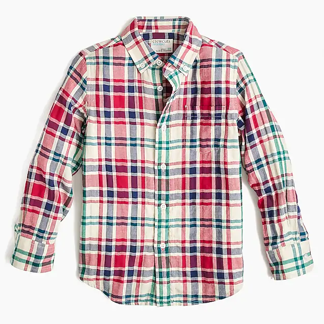 Boys red plaid button-down in crinkle cotton