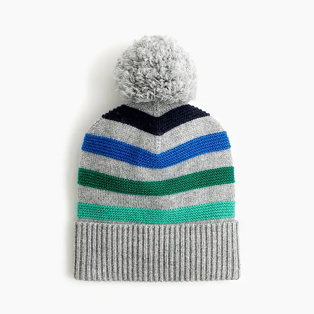 Kids multi-striped knit hat with pom-pom