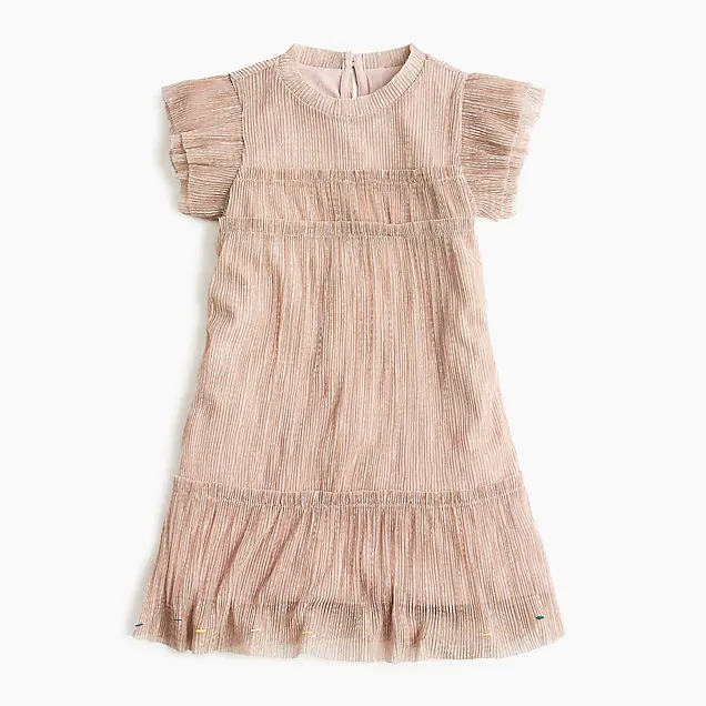 Girls pleated metallic dress