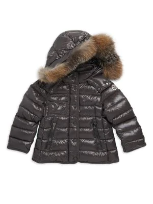 Little Girls & Girls Armoise Fur-Trim Lacquered Jacket