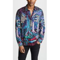 Long Sleeve Woven In Dreamer Print Straight Hem Shirt