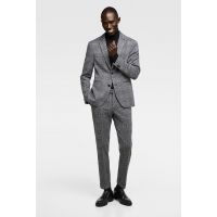 PLAID STRETCH WOOL SUIT PANTS